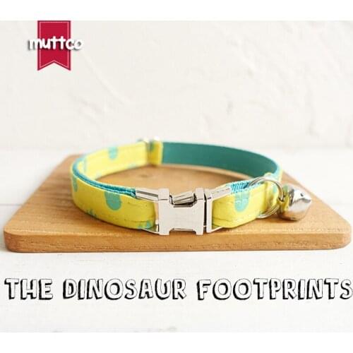 MUTTCO Retailing self-design green personalized cat collars handmade collar THE DINOSAUR FOOTPRINTS 2 sizes cat collar UCC052