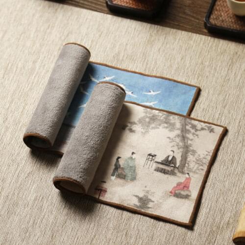 High-end tea towels tea cloth tablecloth absorbent tea table mats raise pot towels tea mat thickening Zen painted tea cloth29*15
