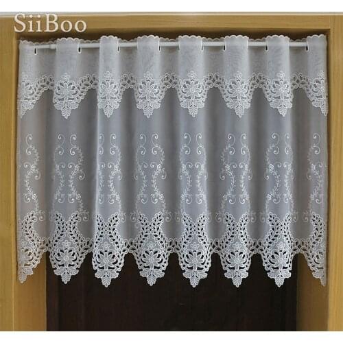 Japanese embroidered floating window curtain for kitchen cream white translucent effect cortinas para cocina SP5764