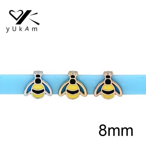 YUKAM Jewelry 8mm Slider Yellow Enamel Insect Honey Bee Bumble Bee Slide Charms Keeper for Kids Bracelets DIY Accessories Making