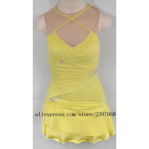Yellow Ice Skating Dress Custom Women Competition Skating Dress Girls Ice Skating Dresses Crystals New 2018 Free Shipping F9