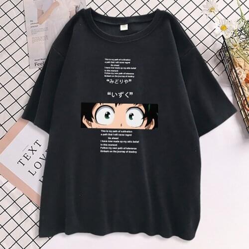Anime My Hero Academia Letter Style Womens Tee Shirt Hip Hop Loose Street T Shirt 2021 Summer Fashion Top Leisure T-Shirt Female