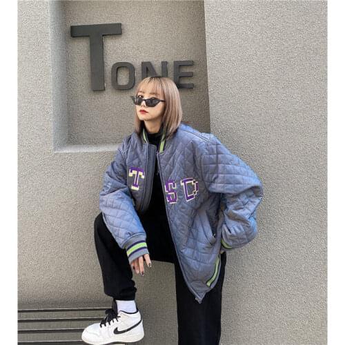 2021 Winter ins tide brand cotton-padded jacket cotton-padded jacket oversize loose embroidery baseball uniform jacket women