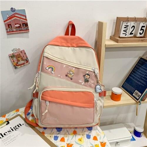 Large Capacity Hit Color Women School Bag 2021 New Nylon Stitching Pvc Waterproof Backpack Women Laptop Backpacks