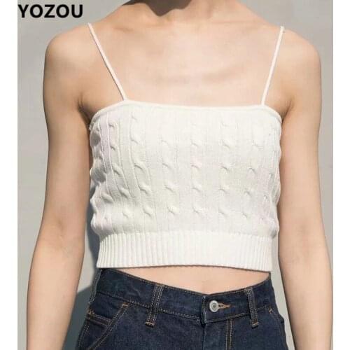 Women vintage retro england style summer candy color in 7 colors solid crop top cropped cami knitting knitwear women top