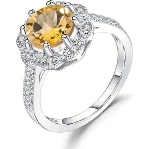 GEMS BALLET 2.01Ct Natural Citrine Gemstone Ring 925 Sterling Silver Vintage Rings For Women Engagement Wedding Fine Jewelry
