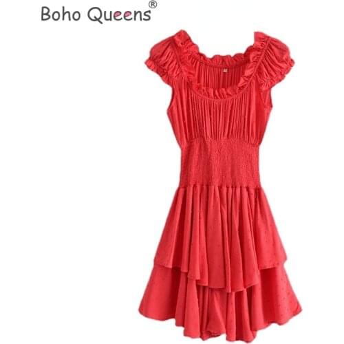 Boho Queens women solid off shoulder Bohemian cotton mini dress Ladies off shoulder botton Boho vestidos
