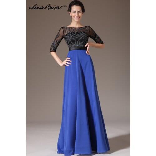 Formal Womens Dresses A Line Half Sleeve Black & Blue Mother of the Bride Gown Vestidos Madre De La Novia Mother Dress