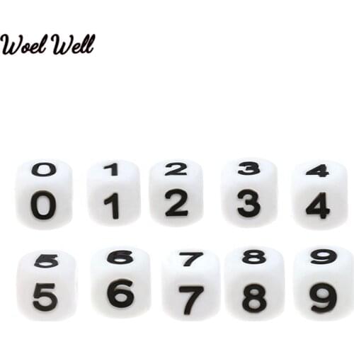 100pcs Baby Silicone Beads Arabic Numerals star Teethers Pacifier Chain Clips 12MM Chewing Teething toy Necklace love DIY Goods