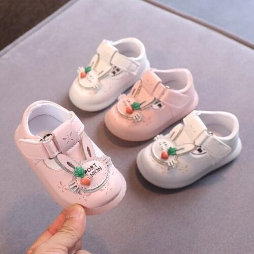 2021 Autumn Baby Girls Leather Shoes Infant Toddler Shoes Kids Soft Bottom Non-slip Children Cartoon Rabbit Princess Shoes