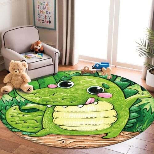 2022 Cartoon Round Carpet Floor Mat Bedroom Flannel Animal Colorful Soft Rug Anti-Slip Baby Play Mat Nordic Kids Room Decoration
