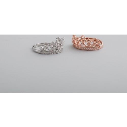 3MM round 5 stones rose gold Gemstone CZ stone crown prong bezel solid 925 sterling silver adjustable ring settings 1210045