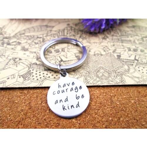 3pcs/lot 28mm stainless steel keyring with 20mm stainless steel circle round "have courage and be kind" charms keyring