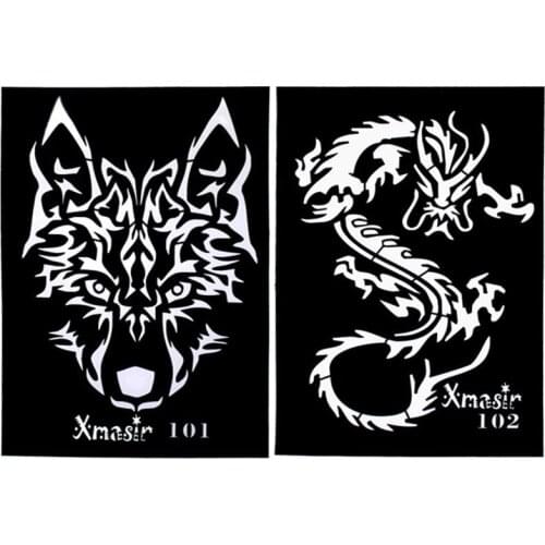 4pcs Hollow-out Tattoo Stencils Cool Dragon Wolf Tiger Tatoo Card DIY Tattoo Templates for Women Men
