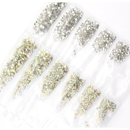 AB Glass Nail Rhinestones Flatback Mixed Sizes Nail Art Decoration Stones Shiny Gems Manicure Accessories Charms Set