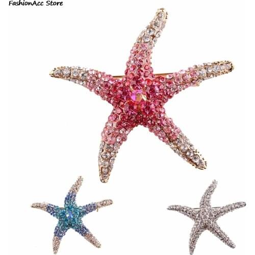 Antique New Plated Accessories Green Jewelry Scarf Lapel Pins Brooch Crystal Starfish Brooches for Women Girl 4cm*4cm
