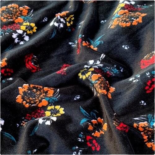 Width 59" Four Side Stretch Printed Velvet Fabric By The Half Yard For Dress Pants Shirt Cheongsam Material