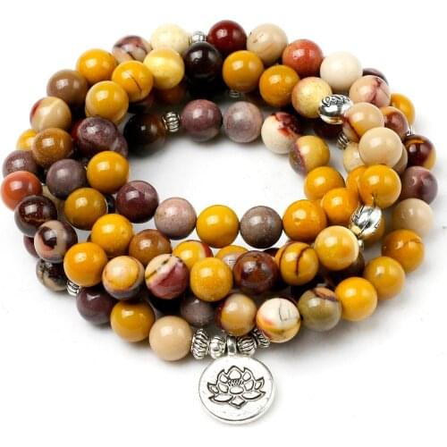 Natural mookaite Energy Beads Bracelet Women Men Lotus Buddha OM Tree Charm Necklace Pendant Handmade Jewelry