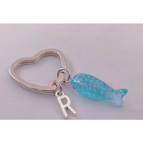 Blue Whale Shark Fish Keychain -letters A-Z Heart-shaped Keychain - Cute Kawaii Keychain- Unique Creative Gift