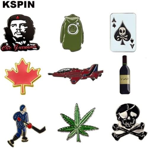 Che Guevara Vino Bottle Skull Metal Badges for Clothes Cute Icons Kawaii Pins and Brooches