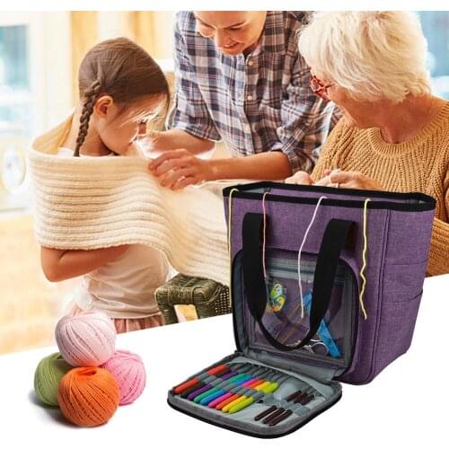 DIY Knitting Carrying Case Storage Bag Wool Crochet Hooks Knitting Needles Sewing Supplies Set With Multiple Pockets