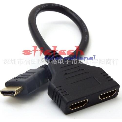 By dhl or ems 100pcs 2 Port HDMI Splitter 1 In 2 Out Male to Femal Video Cable Adapter Switch Converter For Audio TV