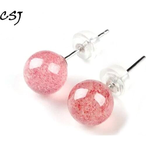 CSJ Natural Strawberry Quartz Earring Sterling 925 Silver High Quality Fine Jewelry Women Femme Wedding Party Gift