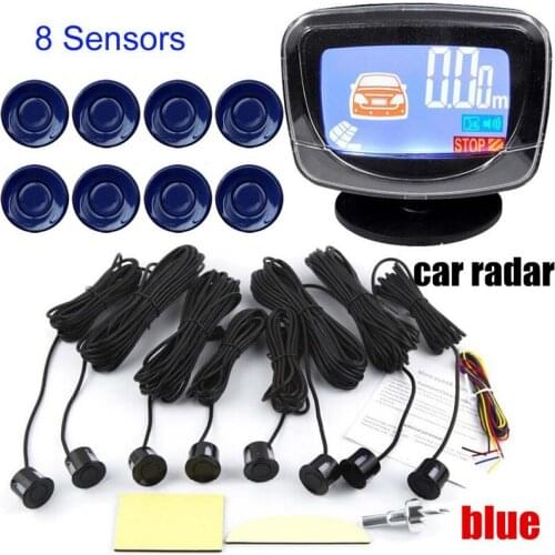 Car Reverse Backup Radar Monitor System Display Buzzer LCD monitor Parking Sensor Kit Alarm Alert BeBe Loud 8 Sensors 8 Colors