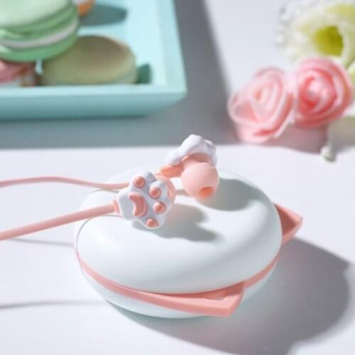 Childs Earphone New Lovely Cute Cartoon Cat Paw 3.5mm In-ear Earphone with Rotate Case with Microphone for IPhone for Samsung