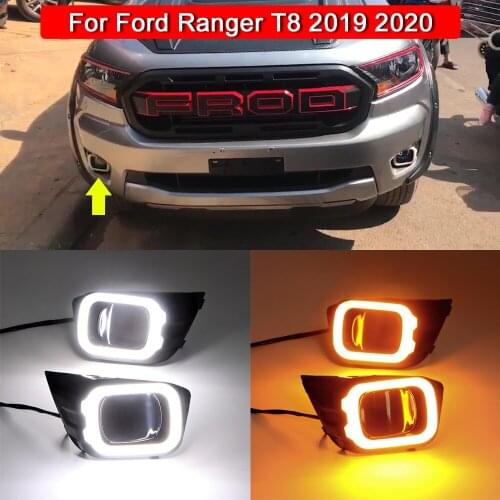 For Ford Ranger 2018 2019 LED Daytime Running Light Yellow Turning Signal Relay Waterproof Car 12V LED DRL Lampr