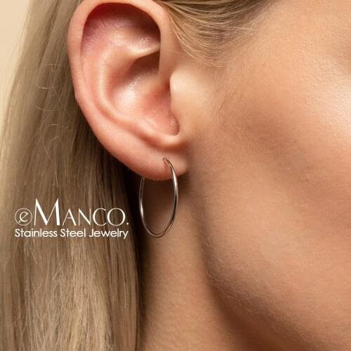E-Manco 25mm Fashion Stainless Steel Earring for women Minimalist Thin Hoop Earrings women Trendy Ear Rings