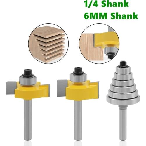 3PCS 1/4 Shank or 6MM Shank Rabbet Router Bit with 6 Bearings Set Adjustable Tenon Cutter Cemented Carbide Woodworking Bits