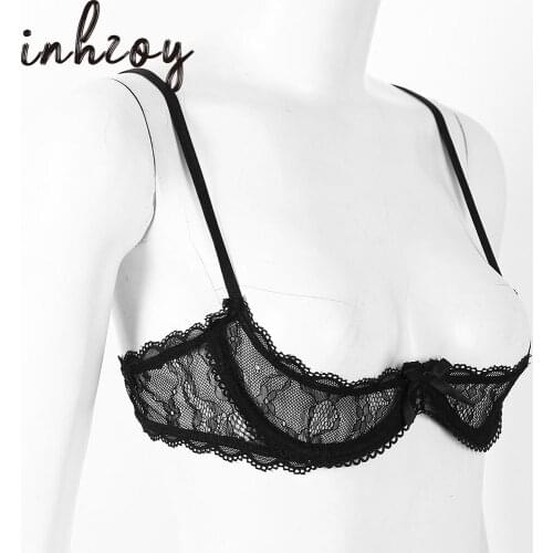 Inhzoy Women See Through Lace Lingerie 1/4 Cups Push Up Underwire Bra Tops Hot Sexy Attractive Romantic Wedding Night Exotic New