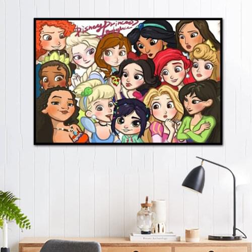Catoon Princess Poster Disney Snow White Mulan Anna Canvas Paintings Print Wall Art Picture for Girls Bedroom Home Decor Cuadros