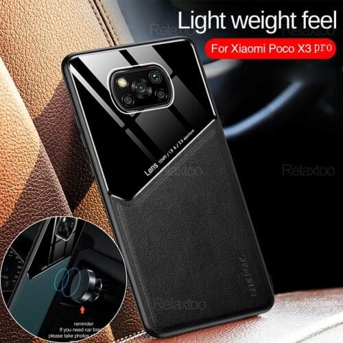 Leather Texure Pixleglass Car Magnetic Holder Case For Pocophone Poco x3 pro x 3 3pro Soft Silicone Bumper Shockproof Coques