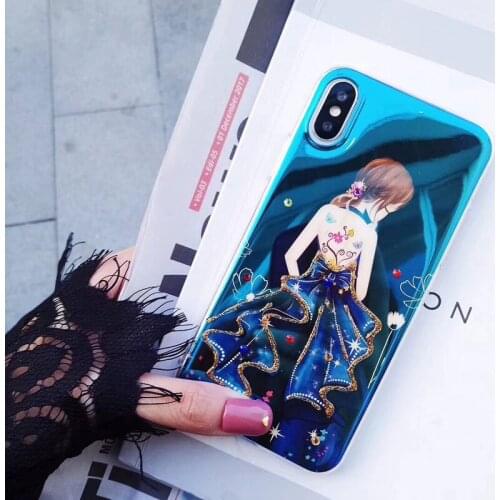 Beauty Skirt Girl Phone Case Foir iphoneX 8 8plus Jewelled Skirt Blue Ray Soft Phone Case For iphone7 7plus 6 6s 6plus
