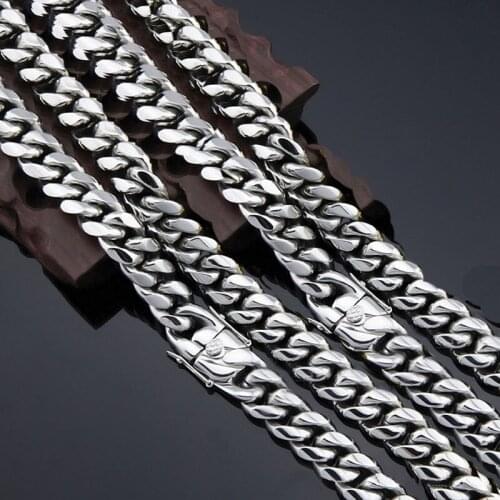 316L Stainless Steel Curb Cuban Miami Chain Necklaces Boys Men Hip hop Jewelry Dragon Clasp Link Silver Plated Bracelet