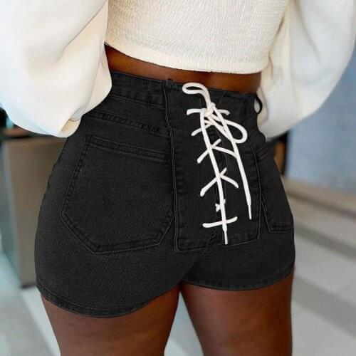 AIIOU 2021 Summer Woman Sexy Lace Up Denim Shorts Casual Blue Jeans Mini Slim Shorts Cotton Solid Jeans Chic Design Bottoms