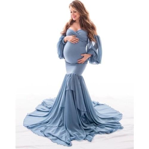 Fashon Pink Long Chiffon Maternity Photography Dress White Maternity Lace Dresses For Photo Shoot One word sexy Pregnancy Dress