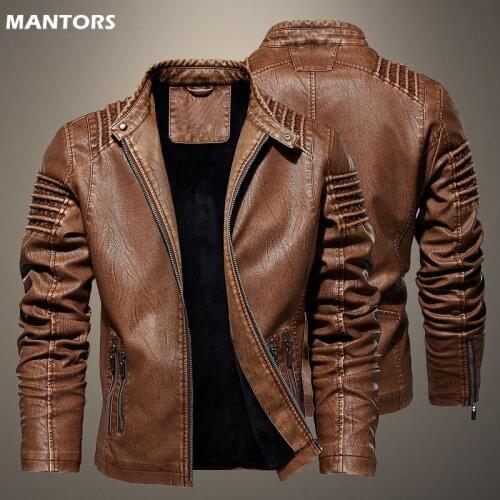 Mens Motorcycle Leather Jacket Thick Fleece Warm Leather Jacket Stand Collar Biker Coat Male Casual Windproof Jacket Streetwear