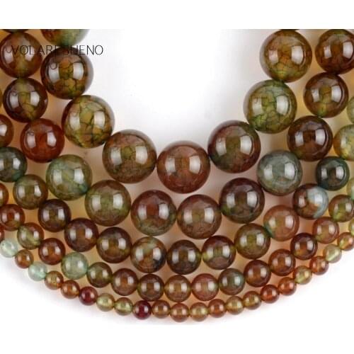 Natural Yellow Green Dragon Veins Agates Stone Round Beads Spacer Beads For Jewelry Making 4-12mm Diy Bracelets Jewelley 15