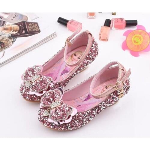 New Children Leather Shoes Girls Transparent Crystal Princess High-heeled Shoes Rhinestone Kids Wedding Sneakers