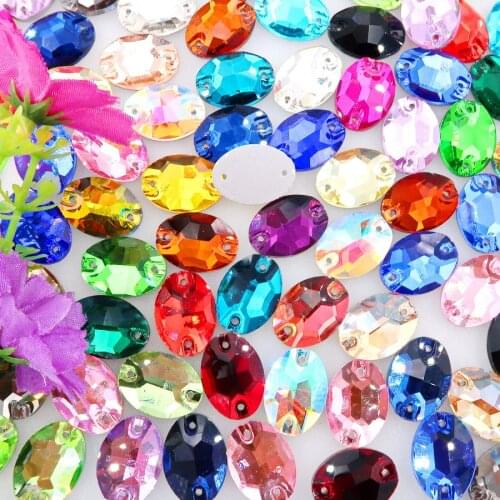 Oval shape flat back with two holes glass Crystal 6 sizes Sew on rhinestone beads wedding dress shoes bags diy trim accessories