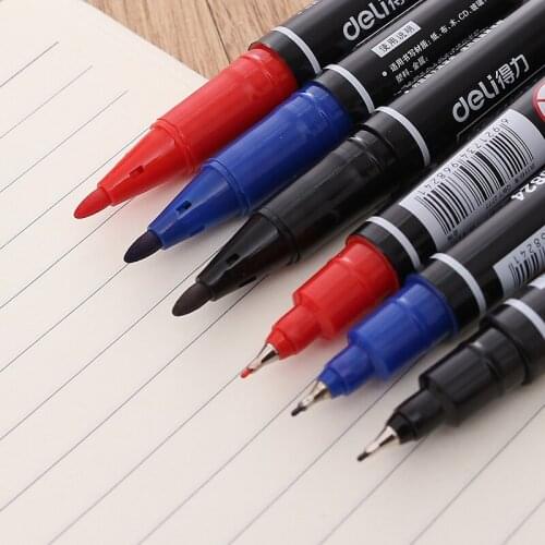 Twin Tip Permanent Markers, Fine Point, ( Black, Blue, Red ) Ink, 0.5mm-1mm Highlighter Stationery Office Supplies 10Pcs /lot