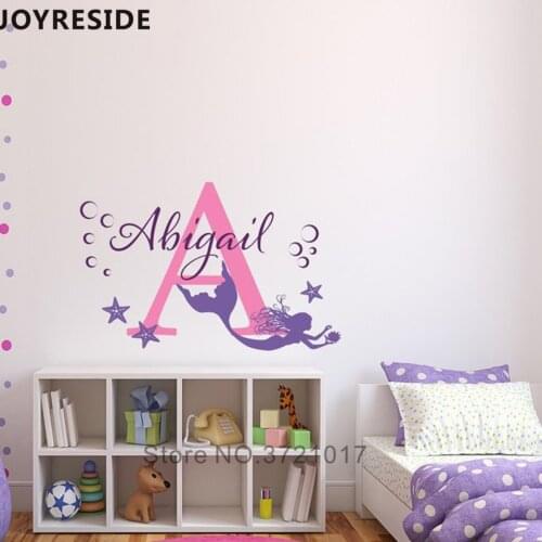 Mermaid Personalized Name Wall Decals Custom Names Wall Sticker Girls Kids Bedroom Beautiful Decoration VInyl Design Decal M252