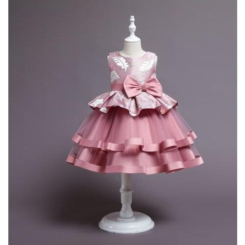Birthday Party Beading Layered Wedding Evening Summer Dress Children Bow Tutu Princess Gown Vestidos Baby Girls Clothes 10 Years