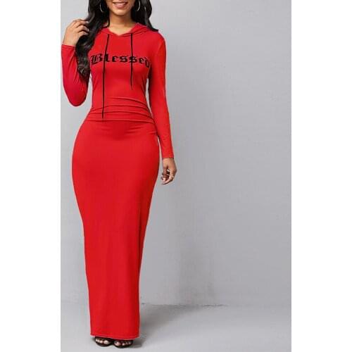 MISSJOY Women Hoodie Dress Autumn Winter Long Sleeve Letter Long Loose Sweatshirt Bodycon Dresses Robe Capuchas Para Vestidos