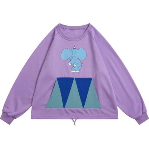 Purple Harajuku Cartoon Print Casual Pullover Sweatshirts Women 2021 Spring Korean Fashion Female Soft Tops
