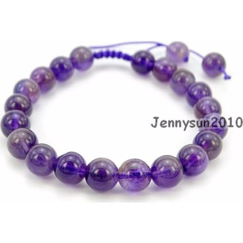 Handmade 8mm Adjustable Natural Ame-thyst Gems Stone Round Beads Bracelet Healing Reiki 5 Strands/Pack