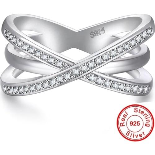 Handmade Eternal Love Wedding Rings for Women Original Solid 925 Sterling Silver Jewelry AAAAA Zircon CZ Cross Finger Ring